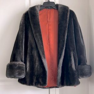 Luxury Vintage Glamorous Luxe Warm Thick Faux Fur Coat Dark Brown Silk Lined